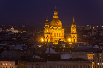 Evening view of St. Stephen's Basilica in Budapest, Hungary
