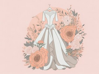 Banner of a wedding dress and bridal flower. ai generative