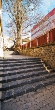steps on the street of old town. explore ancient architecture