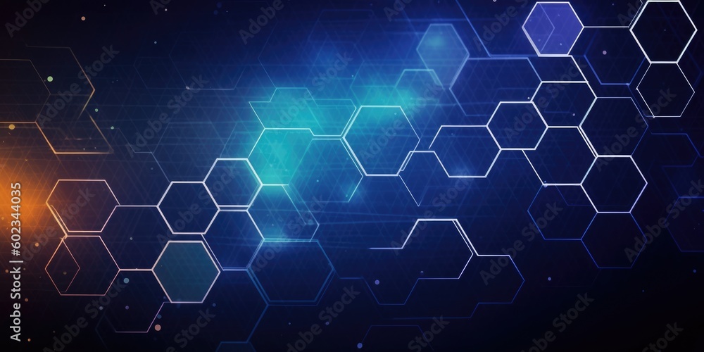 Poster blue hexagon technology abstract background. generative ai aig21.