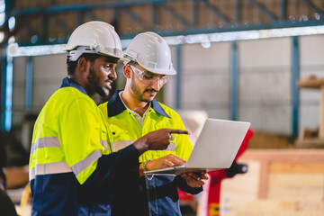 professional business industry technician wearing safety helmet working to maintenance service and...