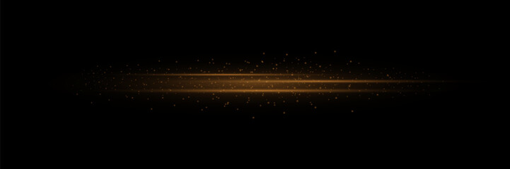 Golden light energy explosion lines. The effect of light and dust. On a black background.