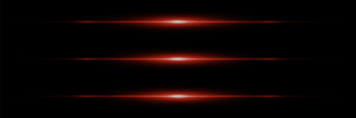 Red neon stripes or light flash. Laser beams, horizontal beams. Beautiful light reflections. Glowing stripes on a black background.