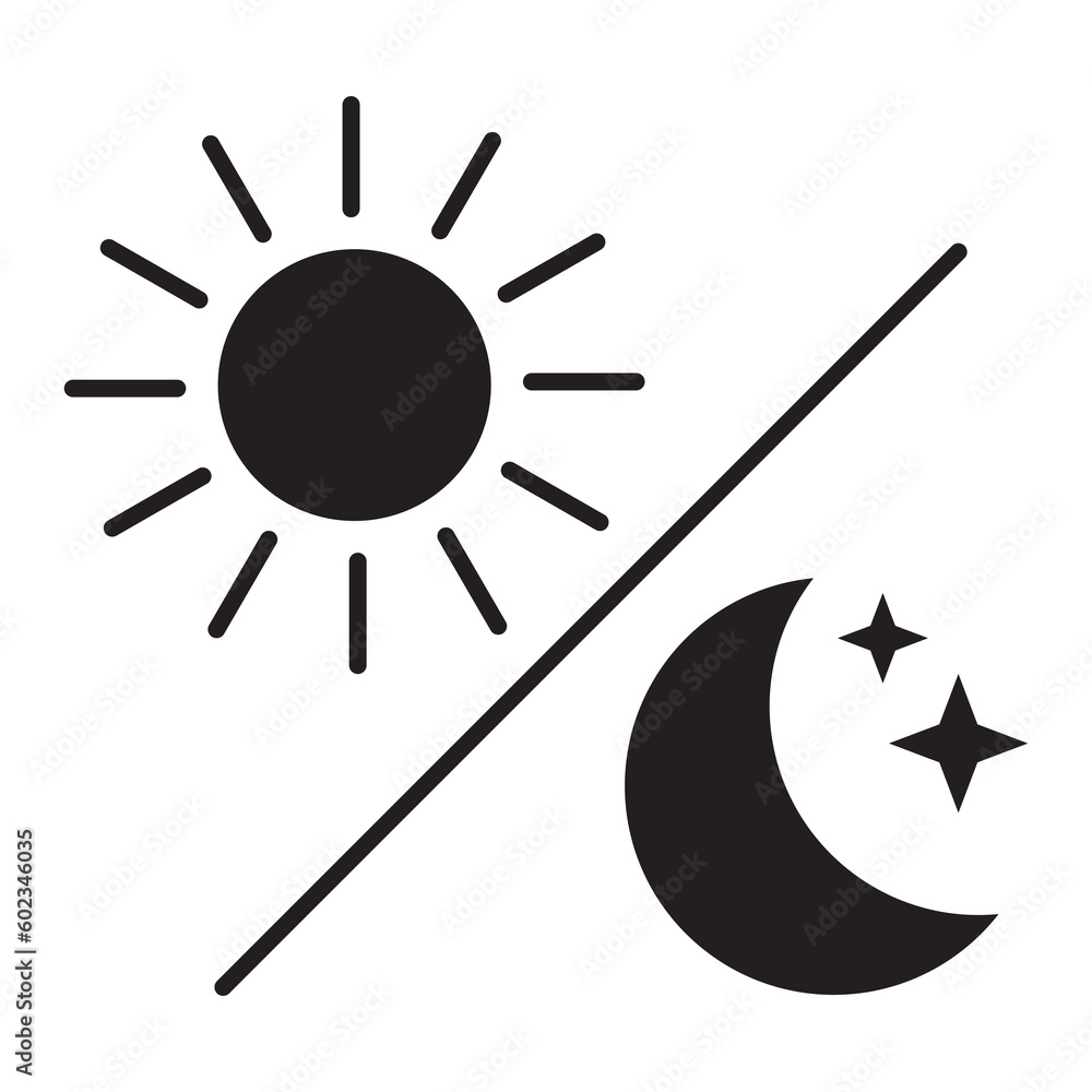 Wall mural night icon of the moon with stars and sun icon, vector on white background.