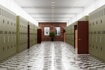School hallway with lockers - 3D Illustrationv