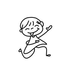 Hand Drawing Cartoon Charter Happy Kids Playing