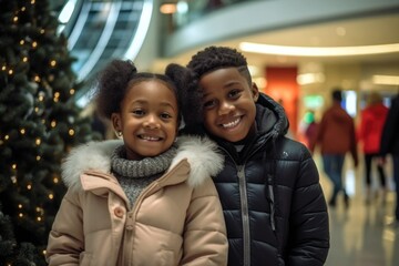 Cute Black Children at the Mall - Generative AI