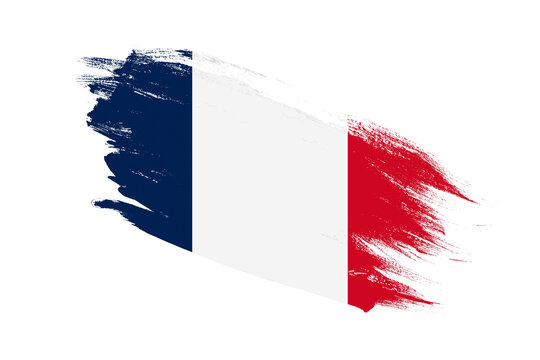France flag with stroke brush painted effects on isolated white background