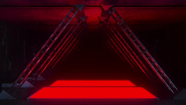 Truss in Triangle shape, chasing light with red and white colors, seamless VJ Loop