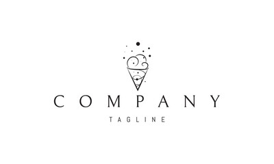 Vector logo on which an abstract image of an ice cream cone in the form of a cloud.