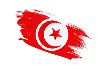 Tunisia flag with stroke brush painted effects on isolated white background