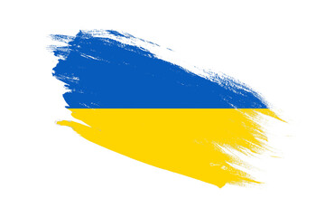 Ukraine flag with stroke brush painted effects on isolated white background