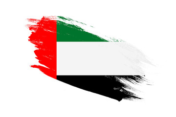 United Arab Emirates flag with stroke brush painted effects on isolated white background