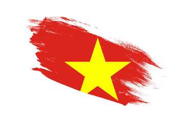 Vietnam flag with stroke brush painted effects on isolated white background