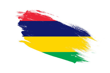 Mauritius flag with stroke brush painted effects on isolated white background