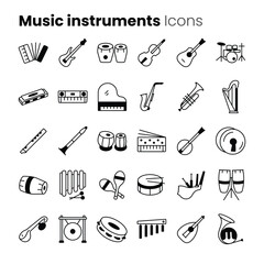 Music instruments vector icon set