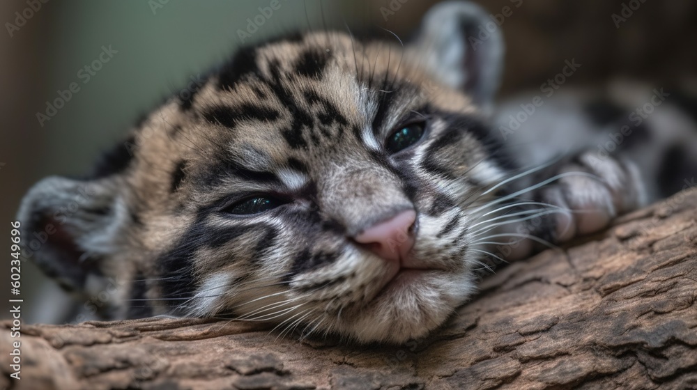 Aufkleber a close up of a cat laying on a tree branch. generative ai