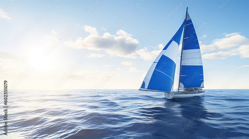 Poster a sailboat is sailing in the open ocean on a sunny day. generative ai