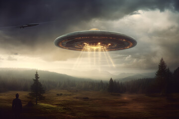 Obraz na płótnie Canvas ufo in the sky during nighttime. 