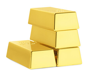 Stack of shiny gold bars isolated on white