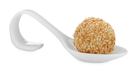 One delicious sesame ball on white background