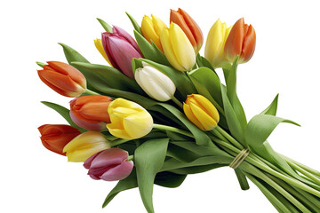 Bouquet of tulip isolated on transparent background. Generative Ai