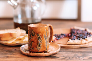 Close-up of a handmade clay pottery.Plant prints as ceramic decor.Small business,entrepreneurship,hobby, handmade,susntainability concept.