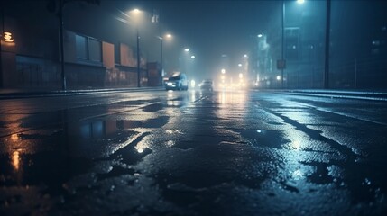 illustration, reflection of neon light on the asphalt as a reflector, ai generative