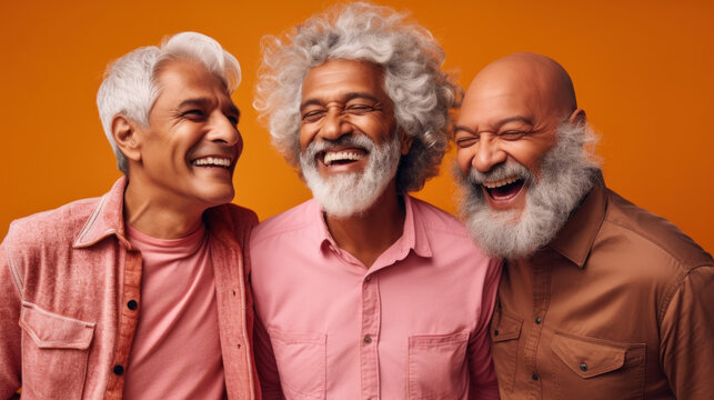 Lively seniors flipping their grey curls in a burst of energy. Generative AI