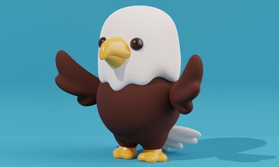 Cartoon eagle on a blue background. 3d rendering