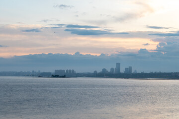 Naklejka premium Sunset in the coastal street called Rambla in Montevideo capital of Uruguay.