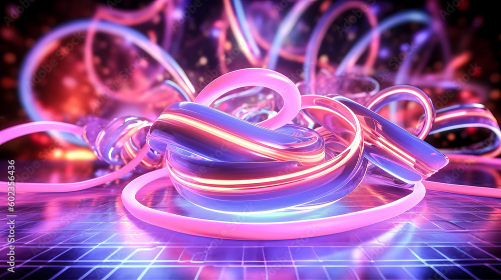 Aufkleber an abstract neon background with a wavy glowing ribbon was created - generative ai. \n