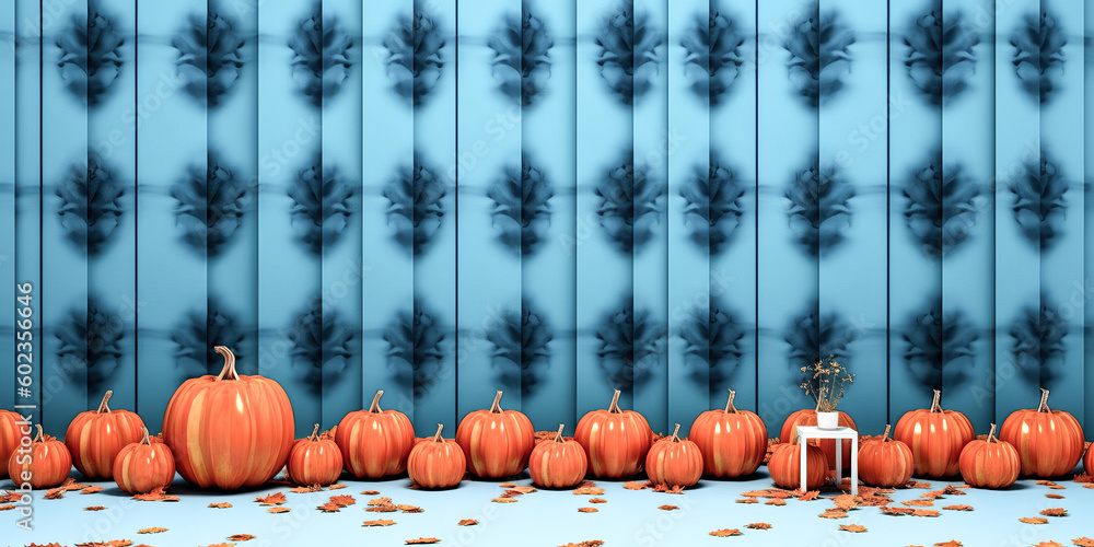 Poster a png file was composed of autumn colours and a blue border - generative ai.