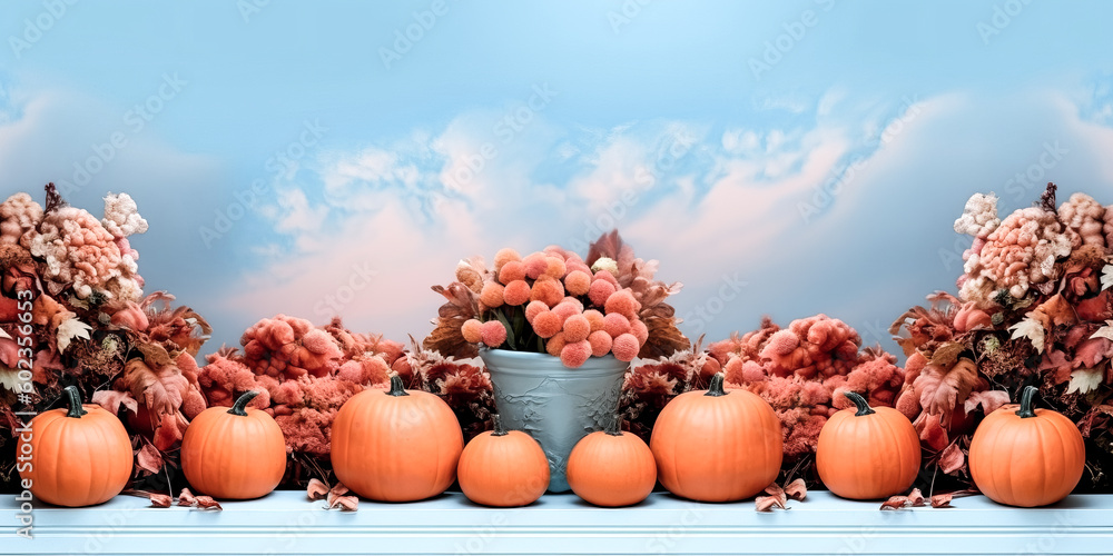 Aufkleber an image of artificial autumn colours was composed with a blue border - generative ai
