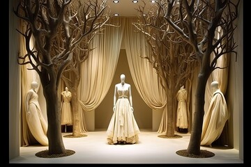 Luxury boutique exterior, window display, generative ai