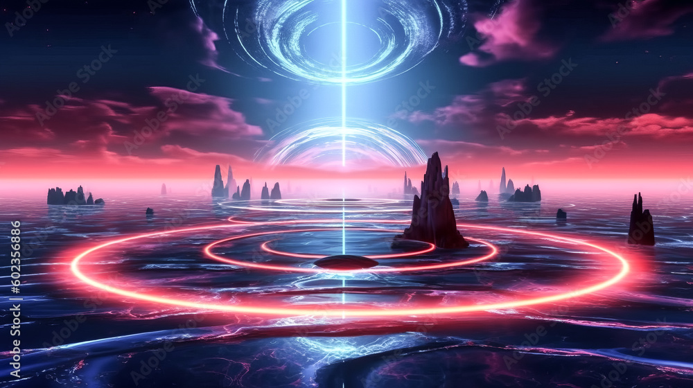 Aufkleber the abstract futuristic background was viewed in a panoramic view. - generative ai