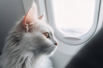 cat looking out of an airplanewindow