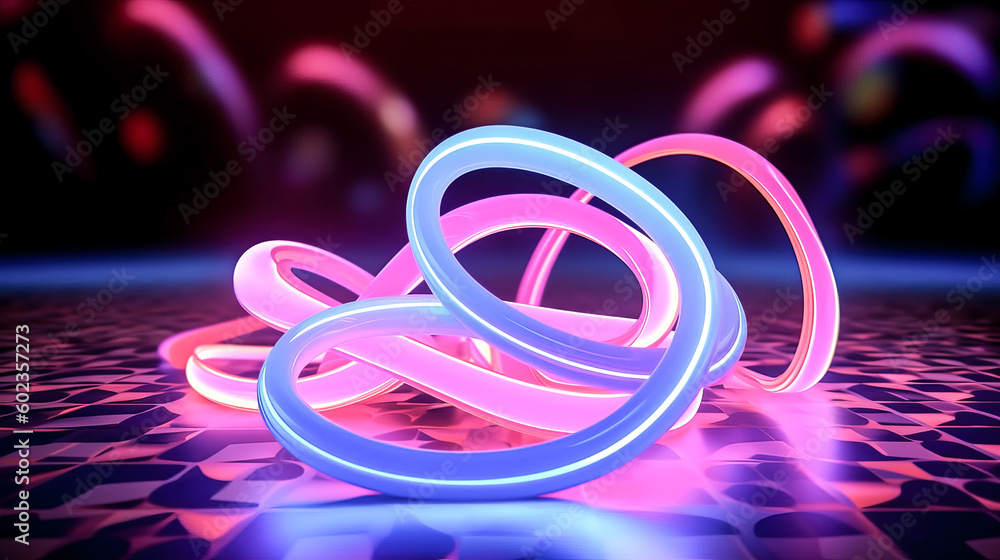 Poster an abstract neon background with wavy glowing ribbon was created - generative ai.