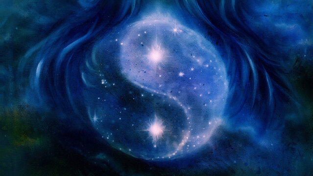 Yin Yang symbol on cosmic space.