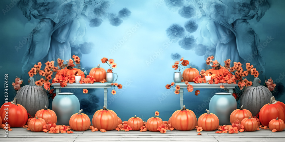 Aufkleber an image composed of artificial blue and autumn colours with a border was generated- generative ai.