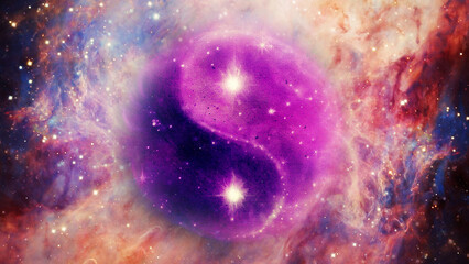 Yin Yang symbol on cosmic space. - obrazy, fototapety, plakaty