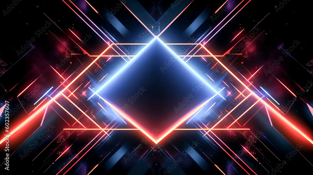 Aufkleber the abstract geometric background was illuminated with blue - generative ai.