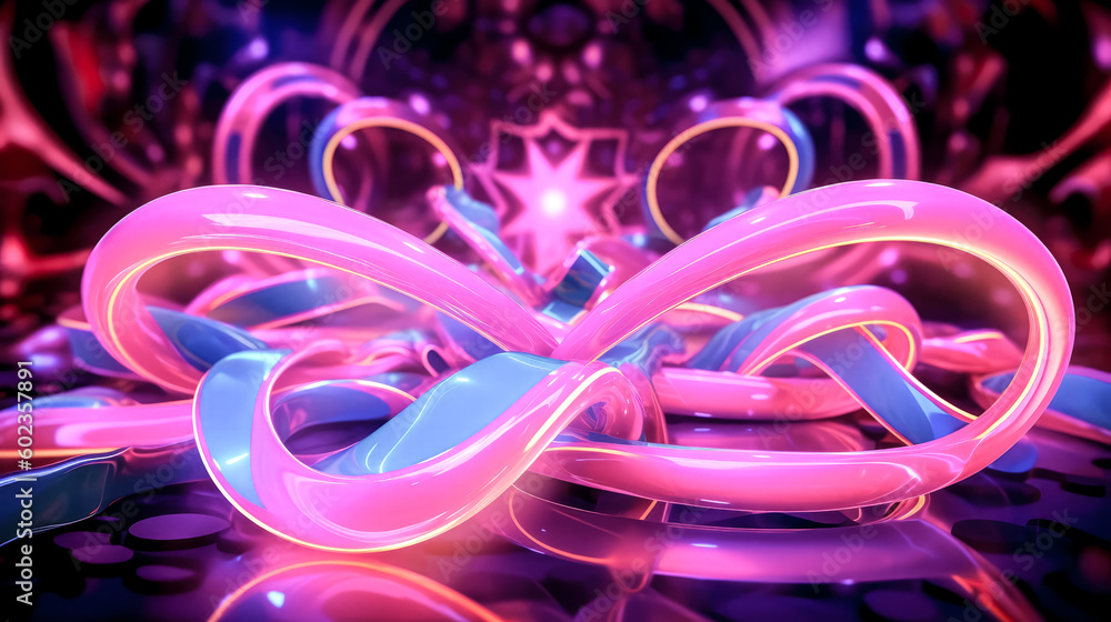 Aufkleber an abstract neon background with a wavy glowing ribbon was created - generative ai.