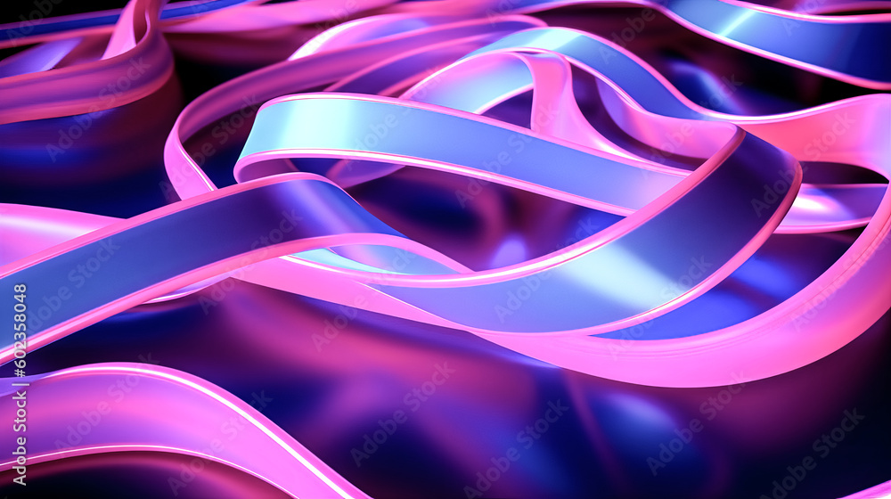 Aufkleber an abstract neon background with a wavy glowing ribbon was created - generative ai.