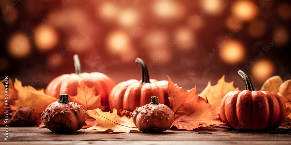 Poster a creative layout with decorative elements was produced using an autumn background - generative ai.