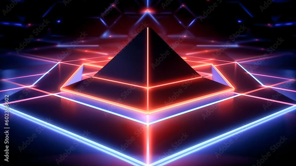 Poster abstract geometric background was illuminated with blue light - generative ai.
