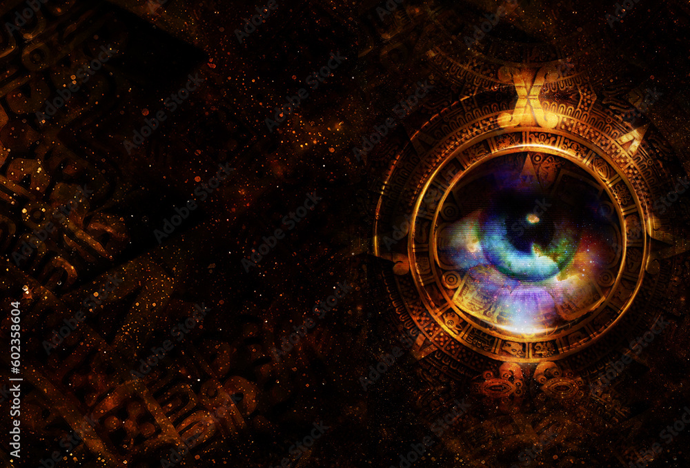 Canvas Prints ancient mayan calendar and eye on cosmic space.