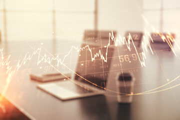 Multi exposure of abstract creative financial graph on modern computer background, forex and...