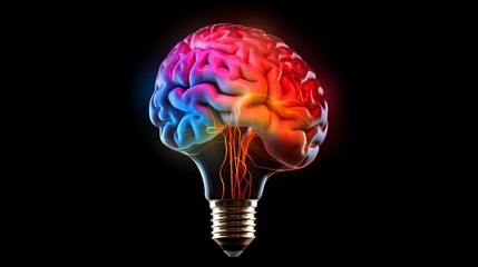 illustration, the human brain inside a light bulb, bright mind concept, generative ai