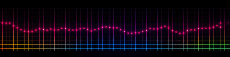 Neon dot matrix panorama background with vibrant mint green and magenta digital sparkles on black, generative AI panoramic banner